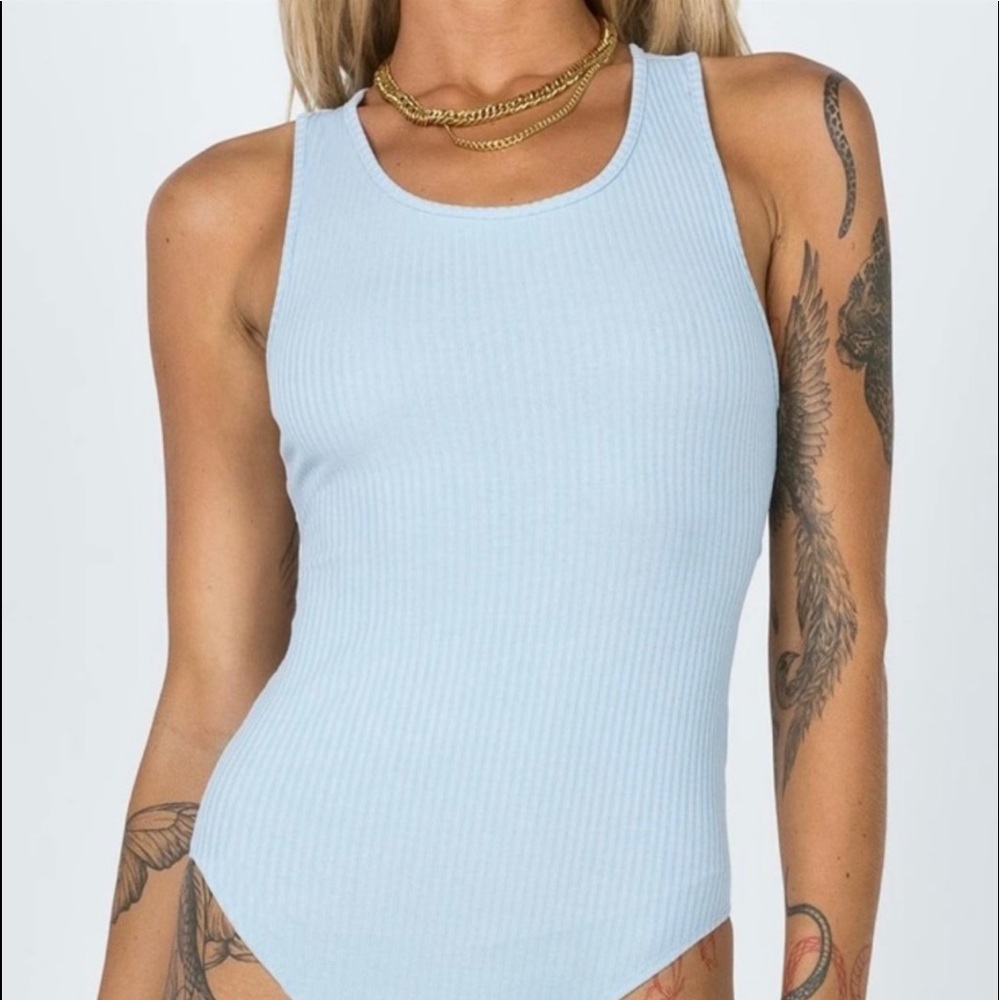 Blue Ribbed Bodysuit